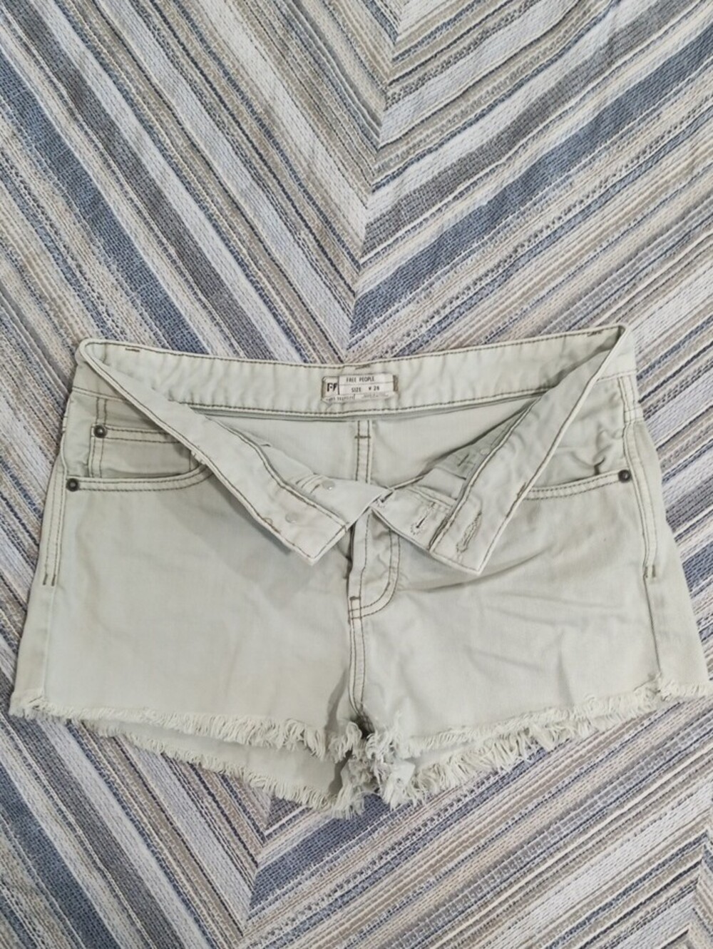 Free People Frayed Hem High-Rise Shorts - Light Olive